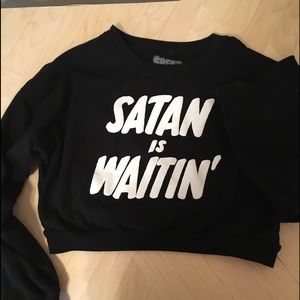 Creep street cropped black hoodie satan is waitin
